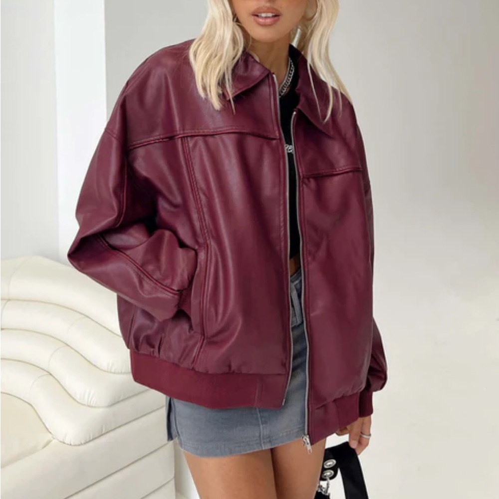 Princess Polly Women's Burgundy Leather Jacket